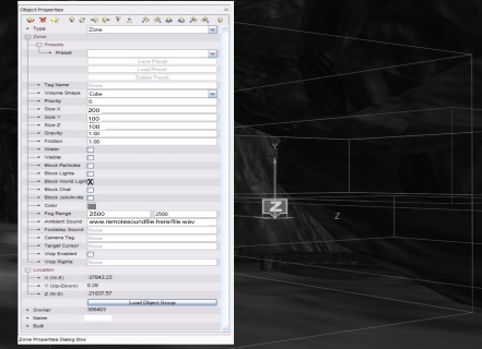 zone object box with parameters